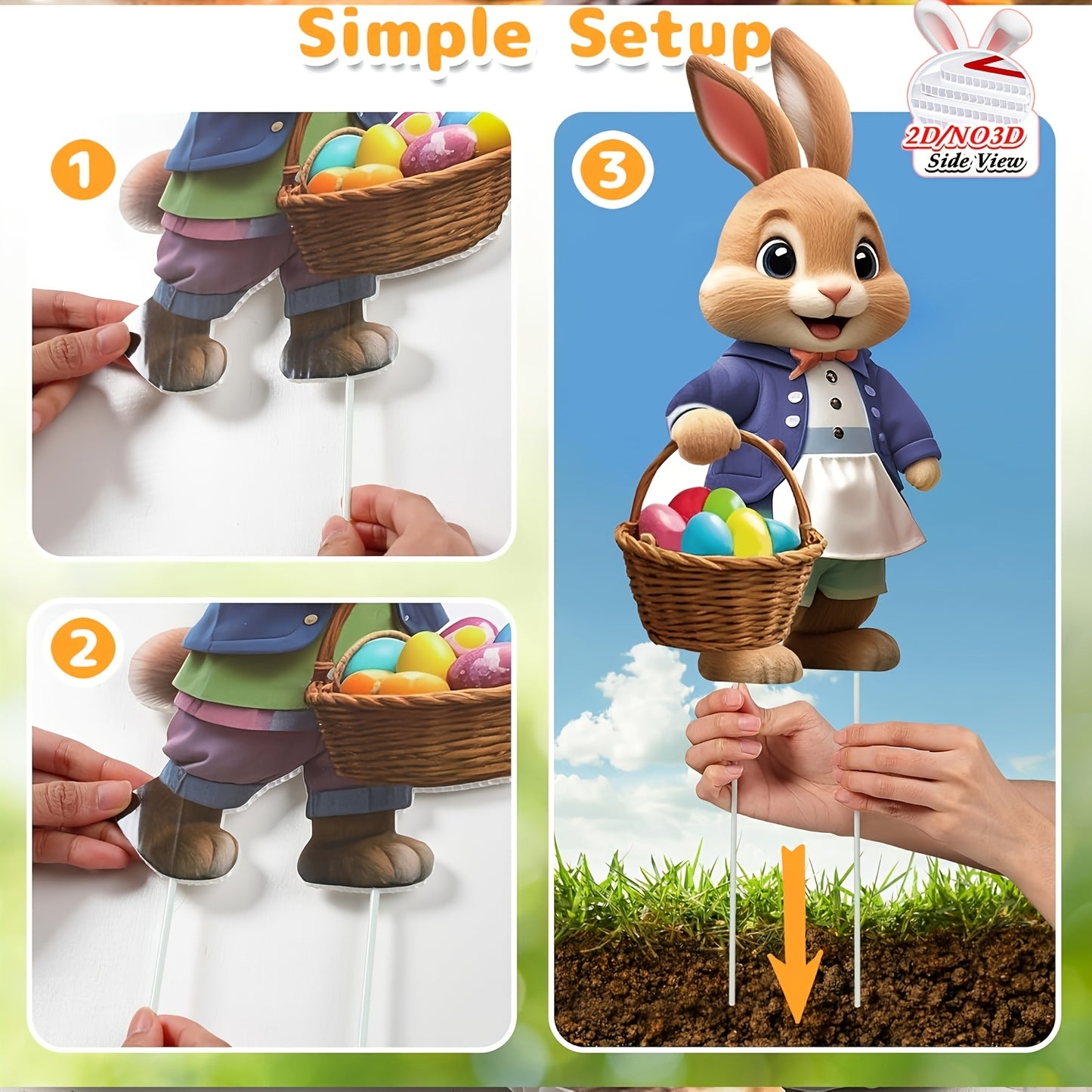 2DFlat, 8pcs Easter Gentleman Rabbit Group Decoration, exquisite shape holding egg basket / carrot rabbit, V1106-HEZS-001