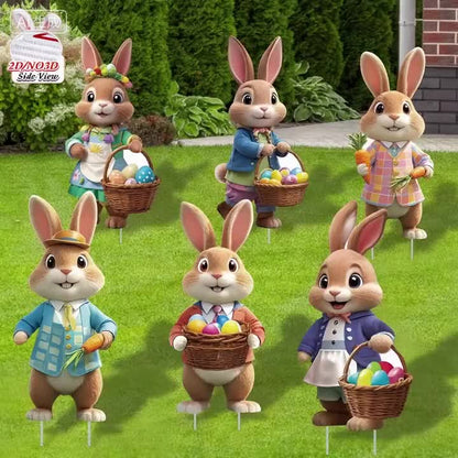 2DFlat, 8pcs Easter Gentleman Rabbit Group Decoration, exquisite shape holding egg basket / carrot rabbit, V1106-HEZS-001