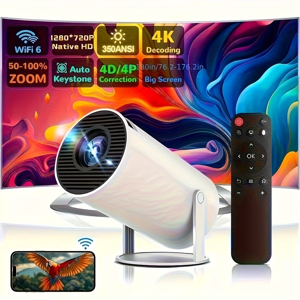 HY300 Pro mini portable projector, native 1280 * 720P support 4K / 350ANSI smart projector, with WiFi 6 BT V1106-HRTY-001