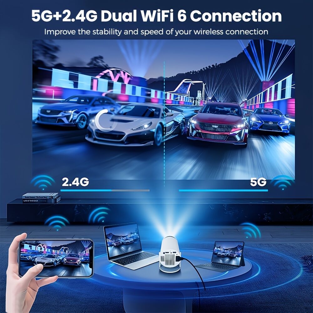 HY300 Pro mini portable projector, native 1280 * 720P support 4K / 350ANSI smart projector, with WiFi 6 BT V1106-HRTY-001