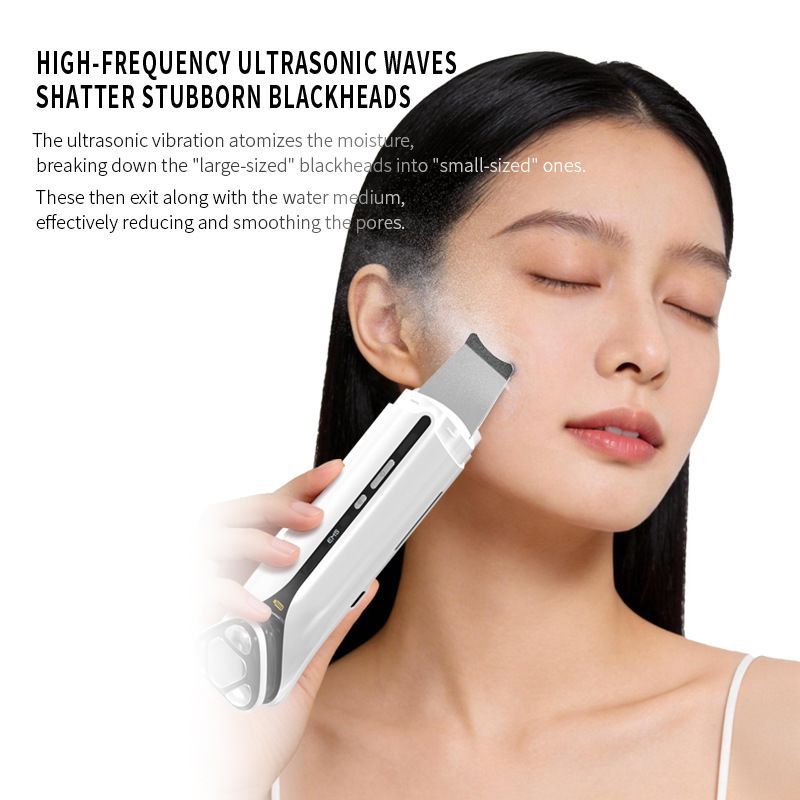 2-in-1 Ultrasonic Skin Scrubber & EMS Massager: Red/Blue Light Therapy for Deep Cleansing, Blackhead Removal & Essence Absorption - Dark Gray - Size 20cm