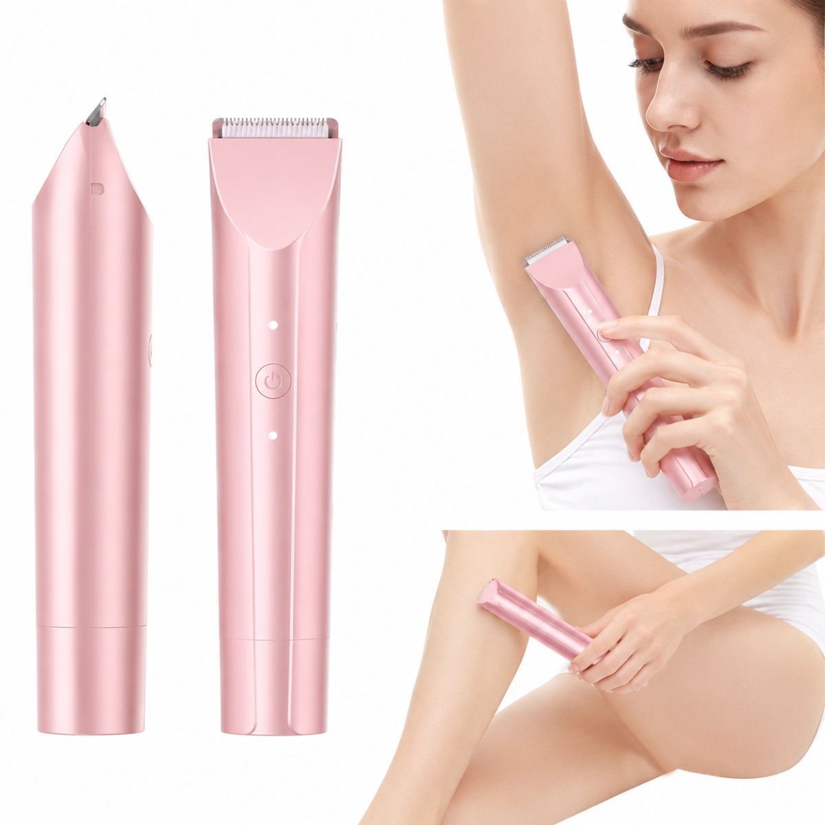 2-in-1 Waterproof Body Trimmer & Shaver – 3mm/6mm Guide, Floating Head, Painless Hair Removal for Women - Pink - Size 20cm