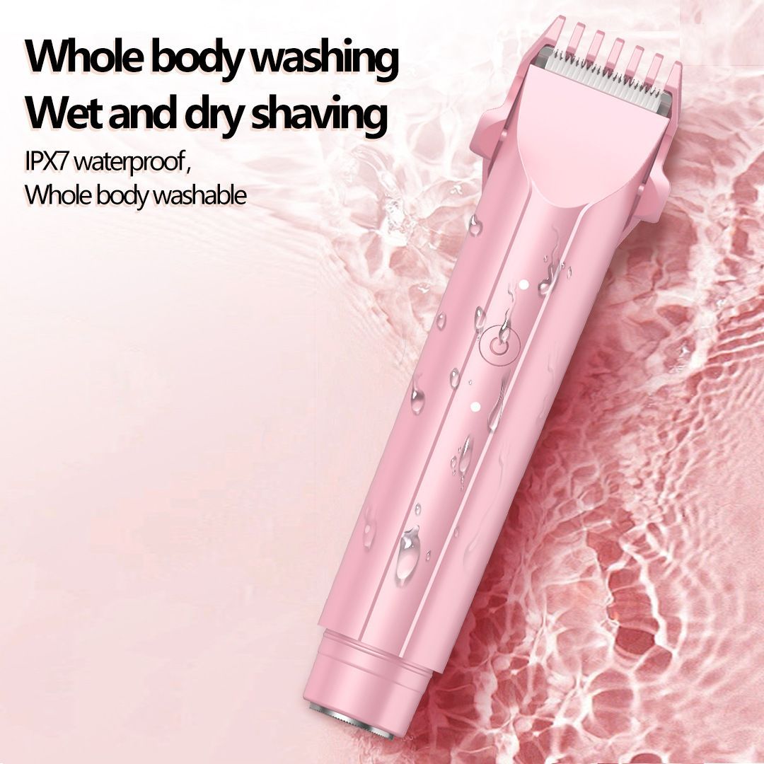 2-in-1 Waterproof Body Trimmer & Shaver – 3mm/6mm Guide, Floating Head, Painless Hair Removal for Women - Pink - Size 20cm
