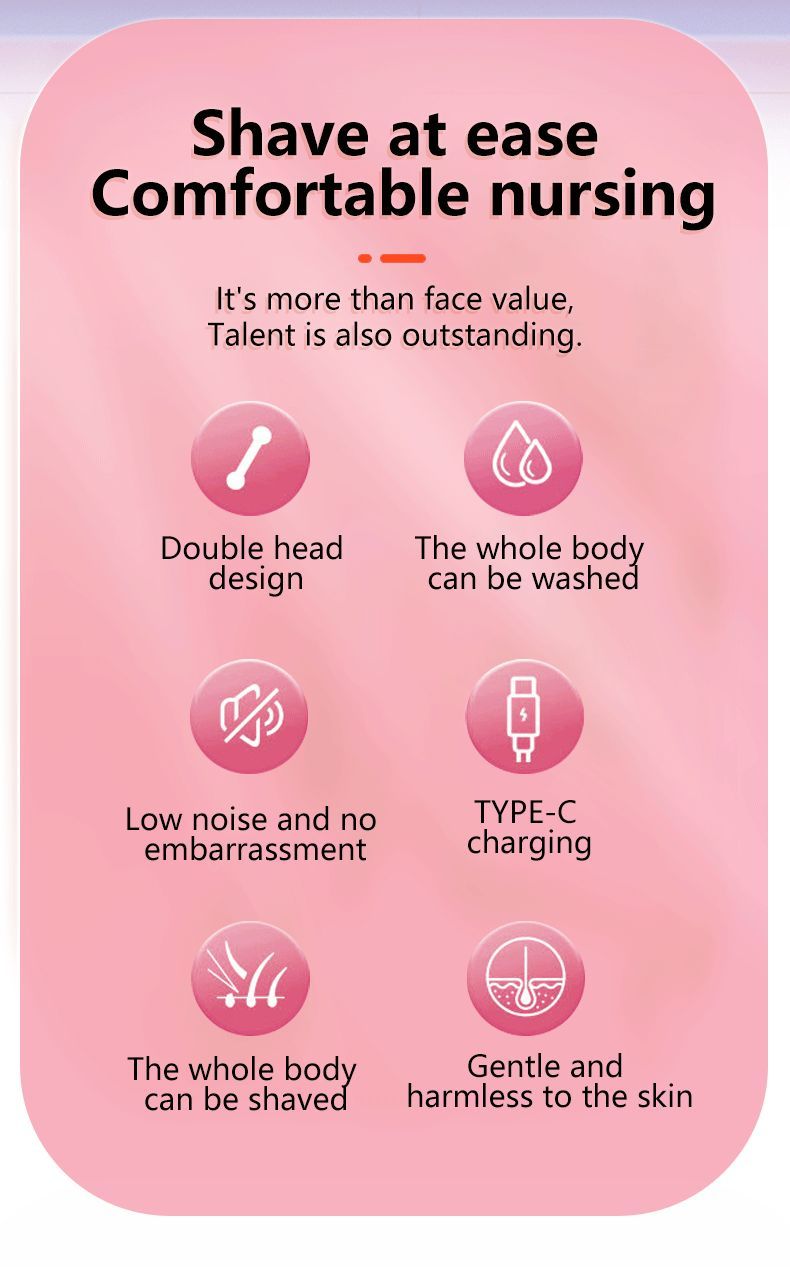 2-in-1 Waterproof Body Trimmer & Shaver – 3mm/6mm Guide, Floating Head, Painless Hair Removal for Women - Pink - Size 20cm