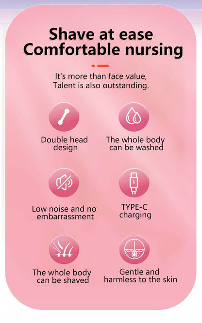 2-in-1 Waterproof Body Trimmer & Shaver – 3mm/6mm Guide, Floating Head, Painless Hair Removal for Women - Pink - Size 20cm
