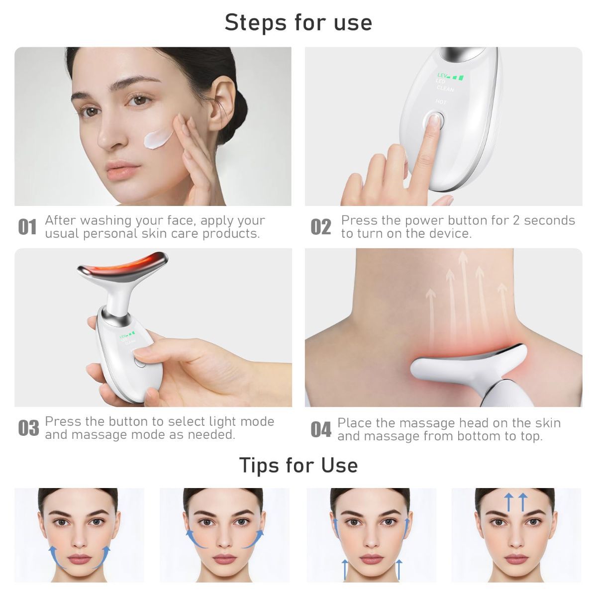 Face Neck Tool for Skin Care, Electric Neck Face Lifting Device for Wrinkle Removal - White - Size 89mm