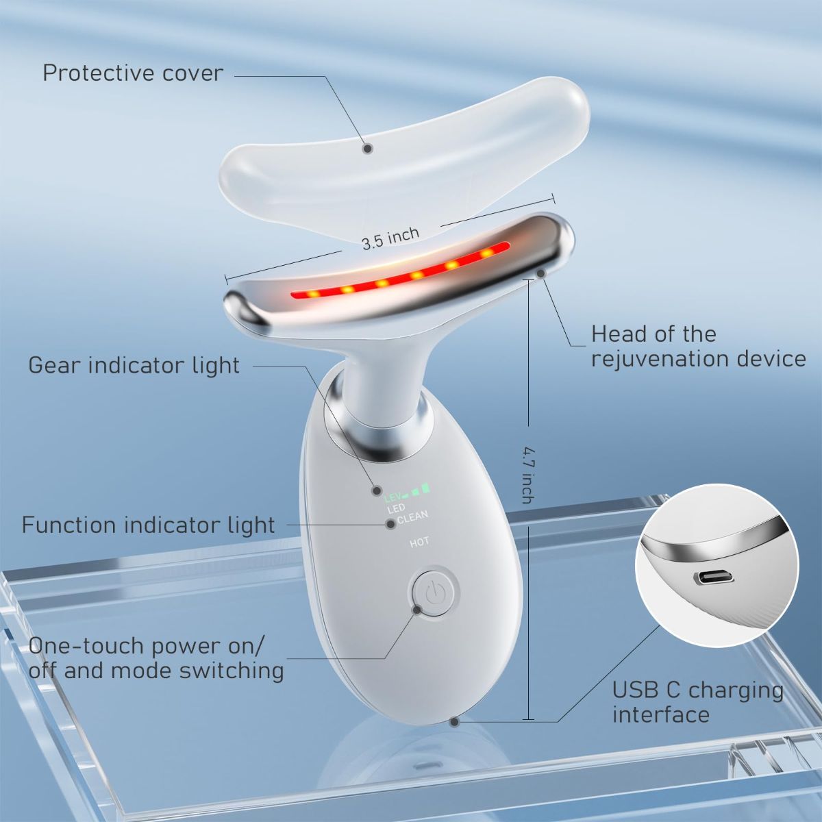 Face Neck Tool for Skin Care, Electric Neck Face Lifting Device for Wrinkle Removal - White - Size 89mm