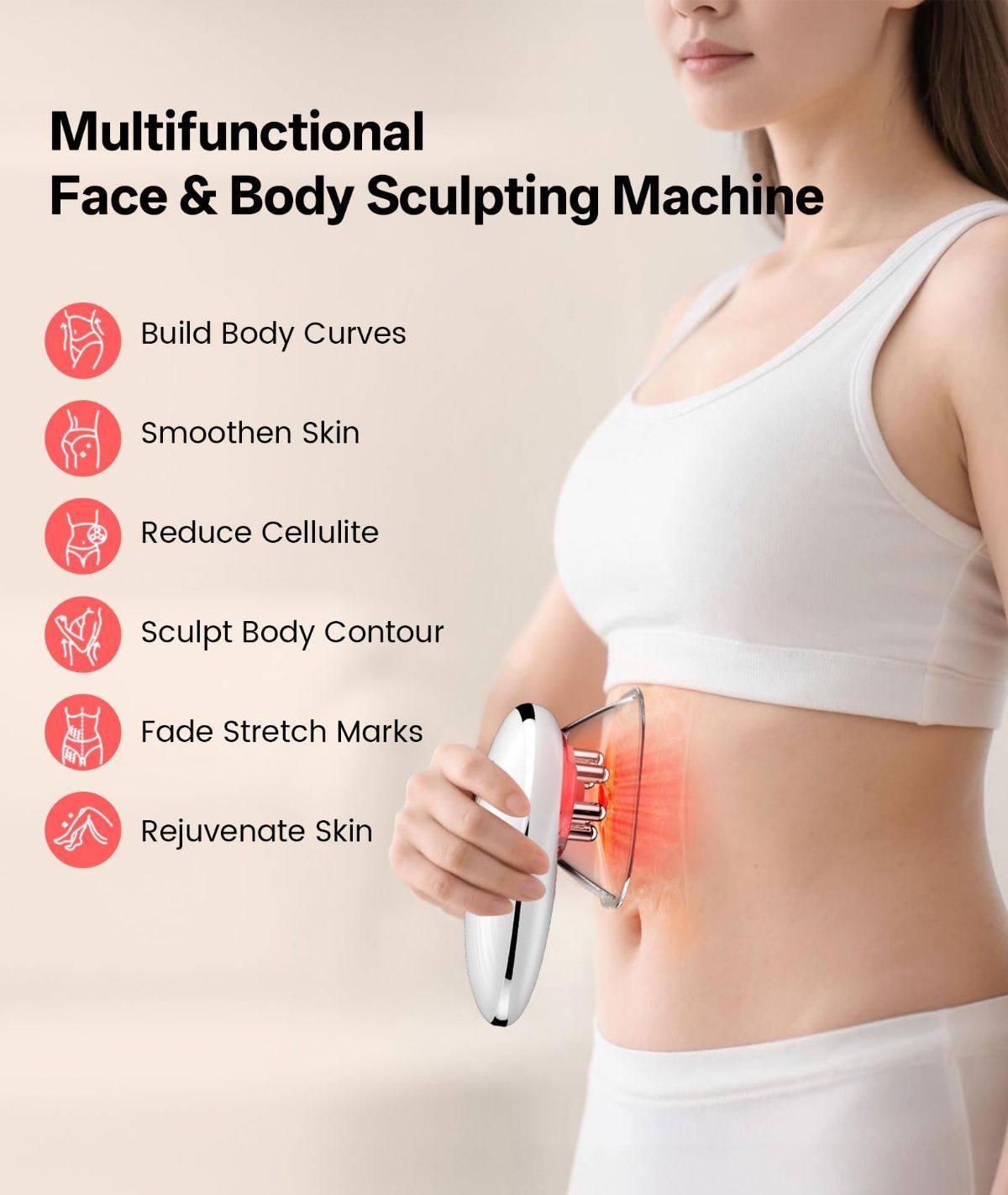 Body Sculpting Machine with Red Light Therapy for Face & Body, Cupping Therapy, Electric Cellulite Massage Tool with 2 Cups, Gift for Women - Black - Size 14cm