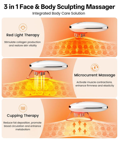 Body Sculpting Machine with Red Light Therapy for Face & Body, Cupping Therapy, Electric Cellulite Massage Tool with 2 Cups, Gift for Women - White - Size 14cm