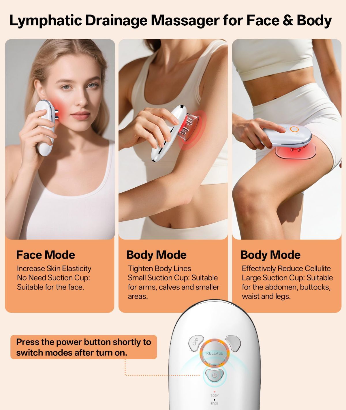 Body Sculpting Machine with Red Light Therapy for Face & Body, Cupping Therapy, Electric Cellulite Massage Tool with 2 Cups, Gift for Women - White - Size 14cm