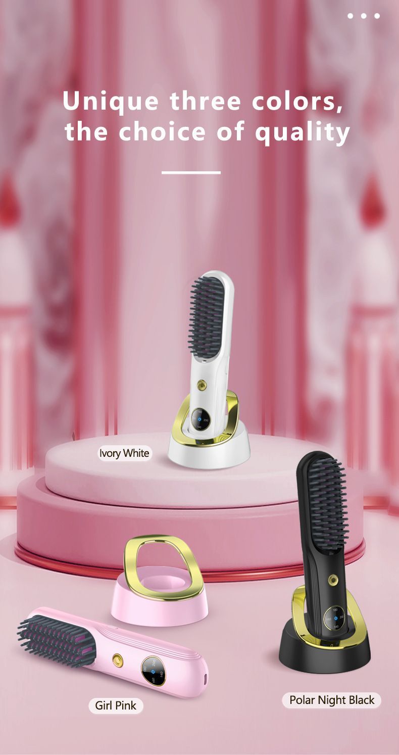 Cordless Hair Straightener Brush, Portable Mini Ionic Hair Straightener with Titanium Plates, USB Rechargeable Travel Straightening Comb for Short, Wavy Hair, Bangs & Quick Touch Ups - White - Size 205mm