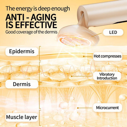 LED Facial Wand Neck Massager Red Light Therapy Beauty Device Skincare Tool - Beige - Size 167mm