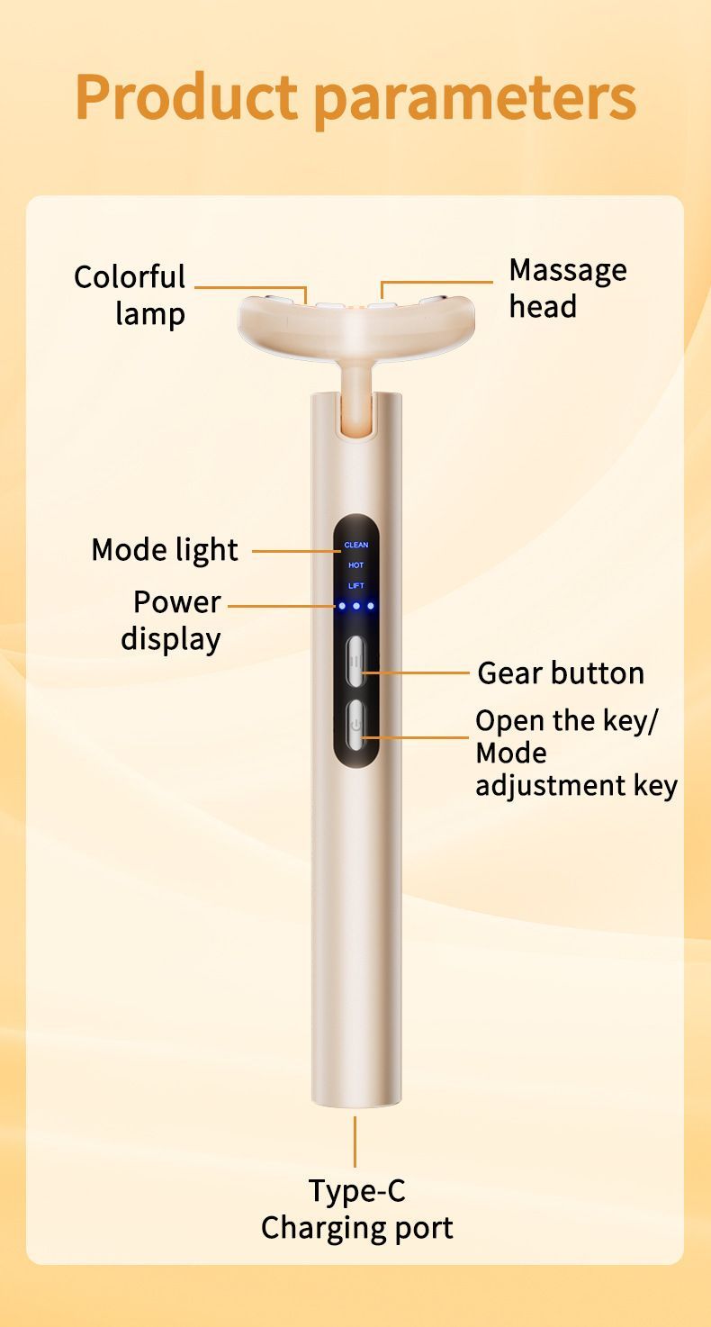 LED Facial Wand Neck Massager Red Light Therapy Beauty Device Skincare Tool - Black - Size 167mm