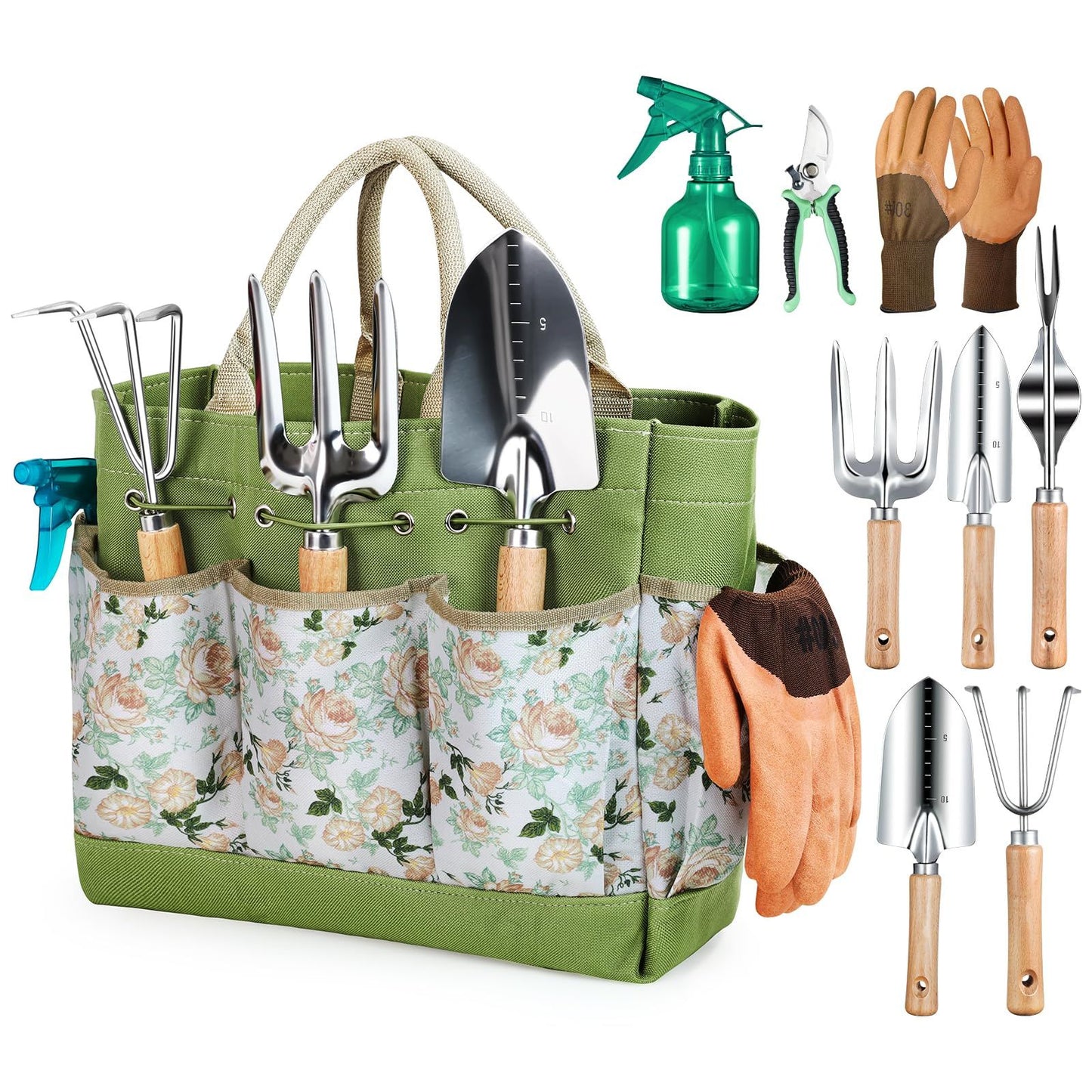 Complete Garden Tool Set with Tote Bag-Green V1107-119-33814