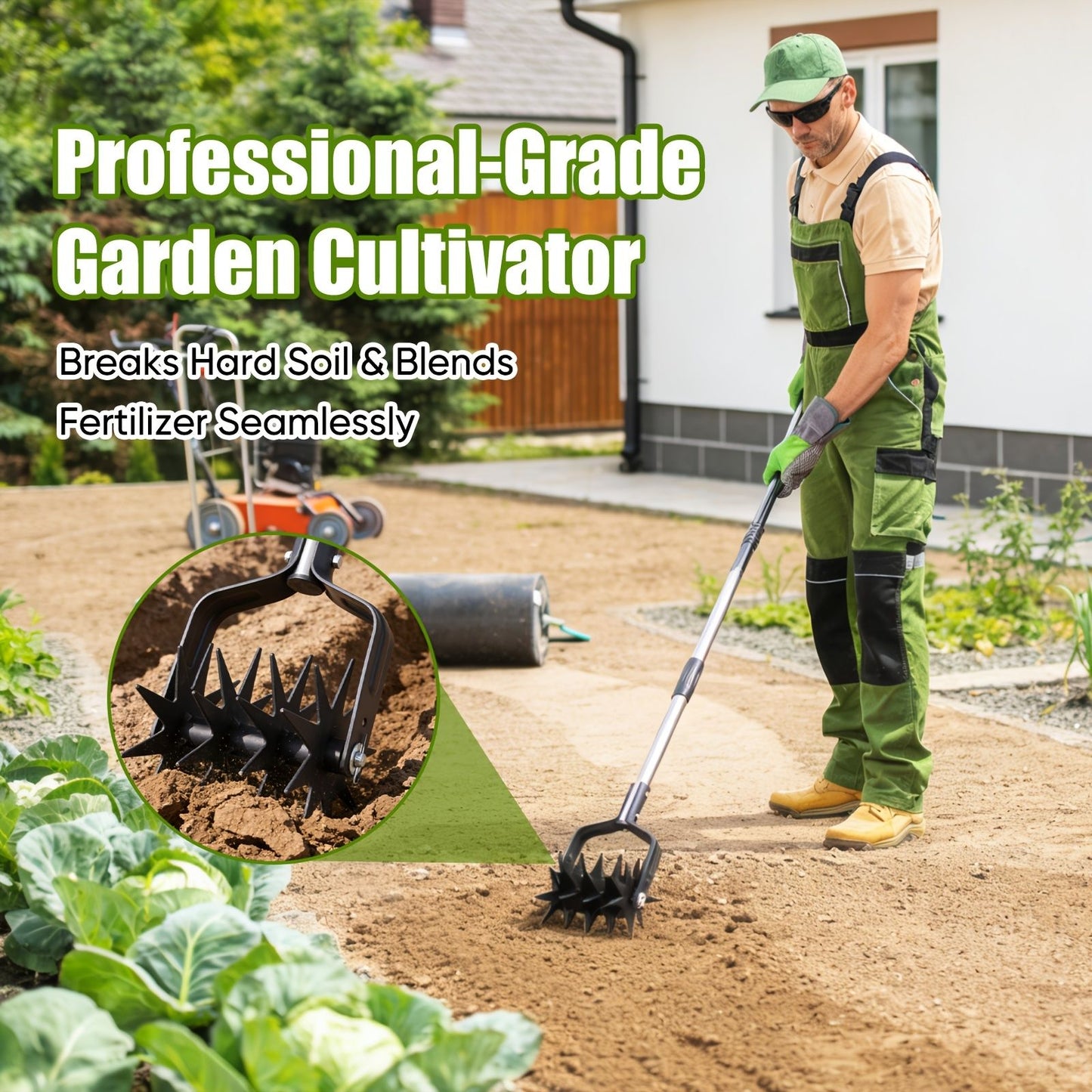 Garden Hand-Held Rotating Tiller for Home and Garden Soil Cultivation-Black V1107-119-BLA-49182