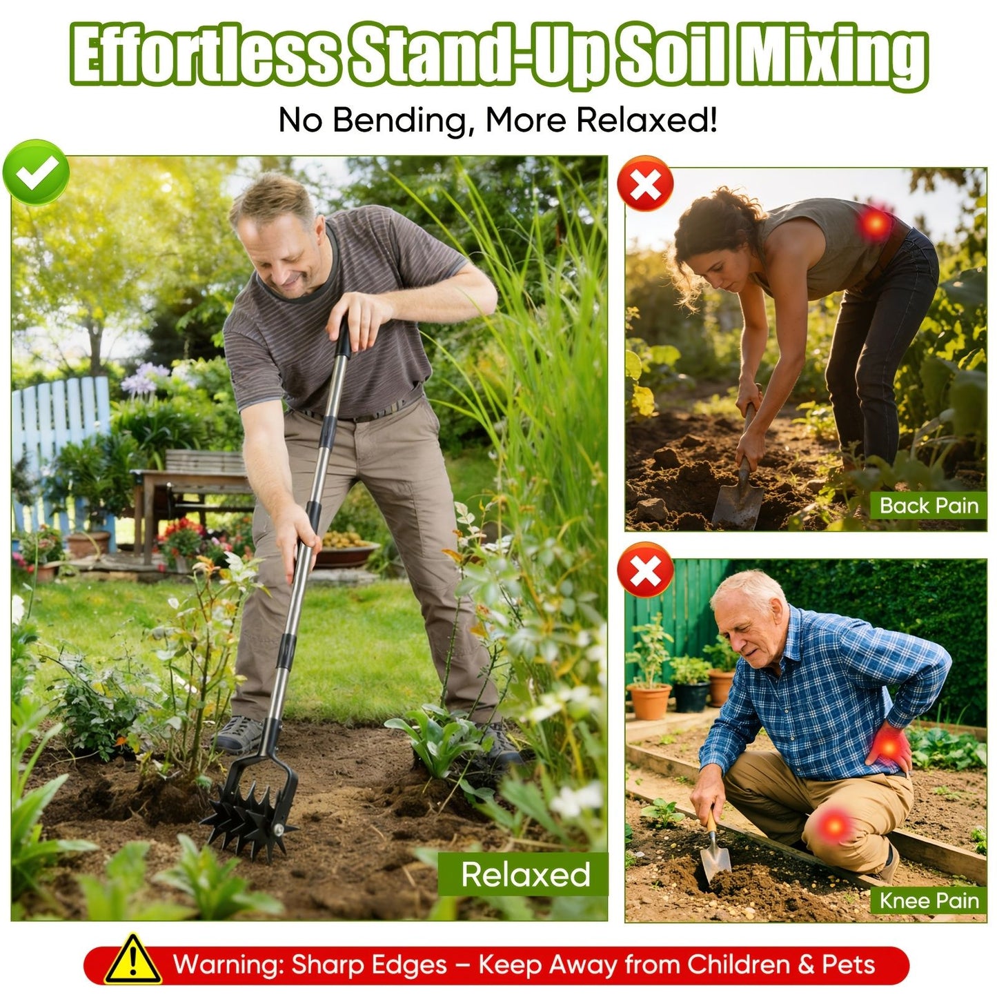 Garden Hand-Held Rotating Tiller for Home and Garden Soil Cultivation-Black V1107-119-BLA-49182