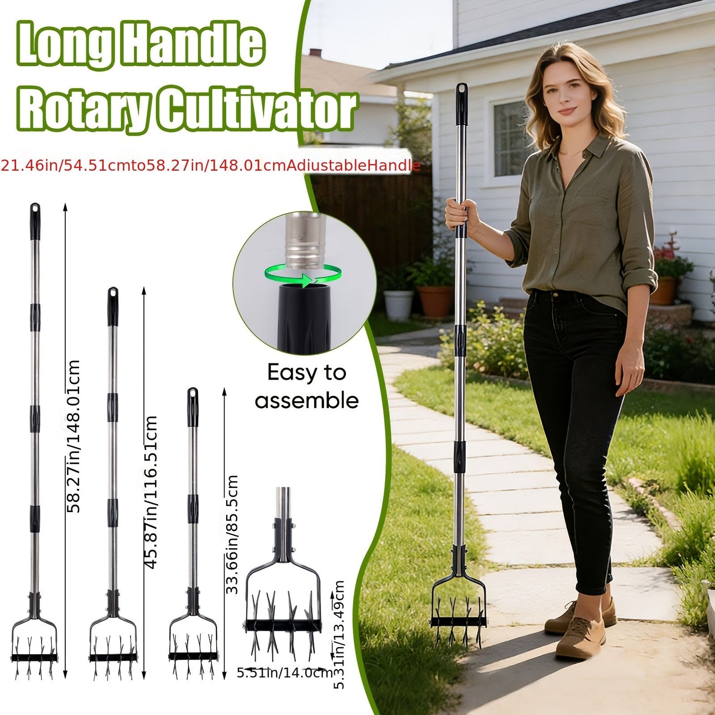 Garden Hand-Held Rotating Tiller for Home and Garden Soil Cultivation-Black V1107-119-BLA-49182