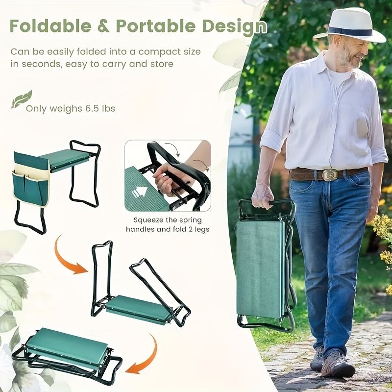 Folding Garden Kneeler and Seat with Pockets-Green V1107-119-BLA-91846