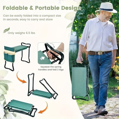 Folding Garden Kneeler and Seat with Pockets-Green V1107-119-BLA-91846