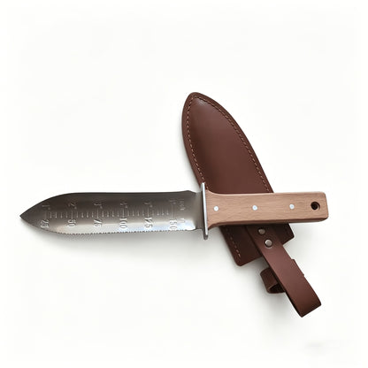 Measuring Gardening Knife with Leather Sheath for Precise Garden Work-Brown V1107-119-BRO-31049
