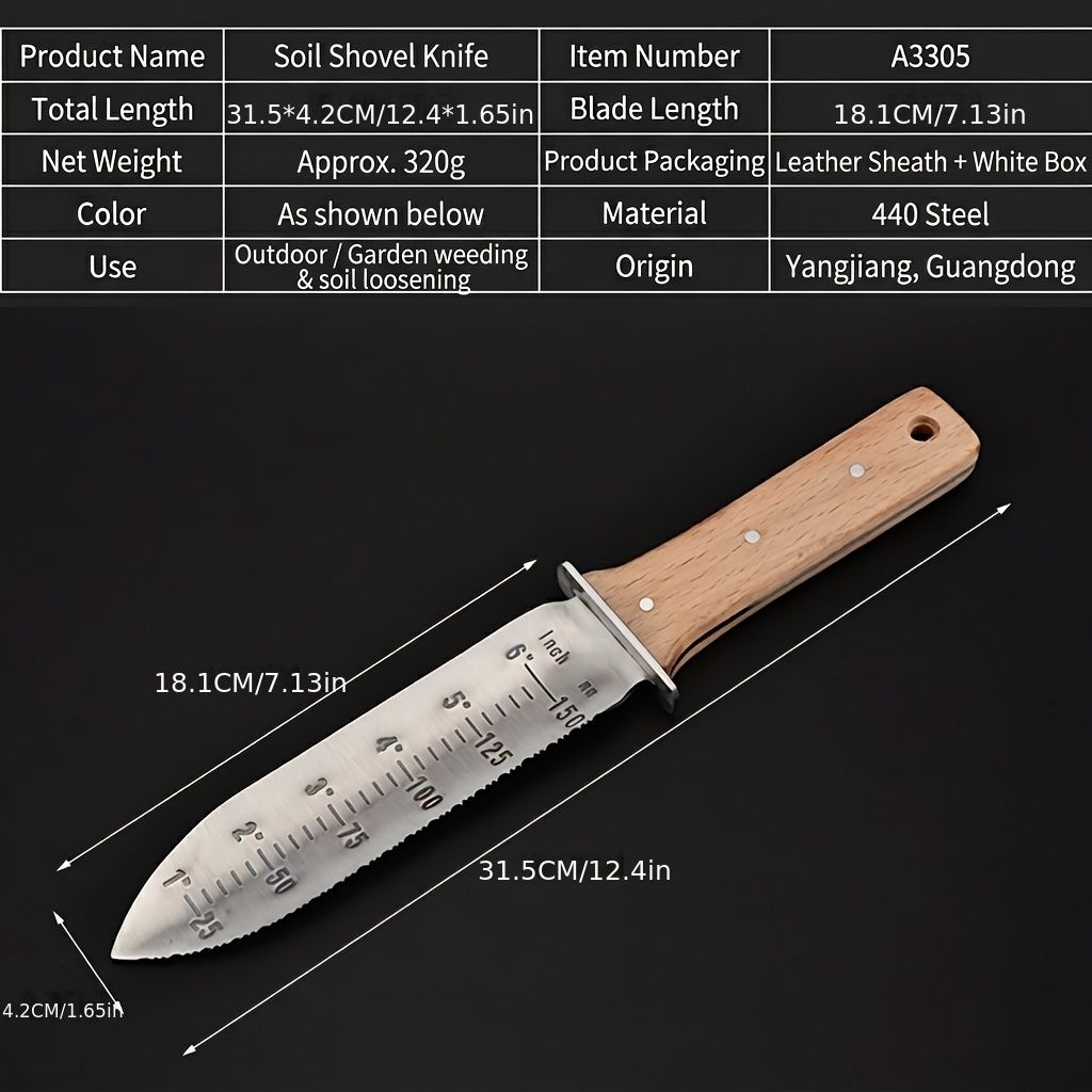Measuring Gardening Knife with Leather Sheath for Precise Garden Work-Brown V1107-119-BRO-31049