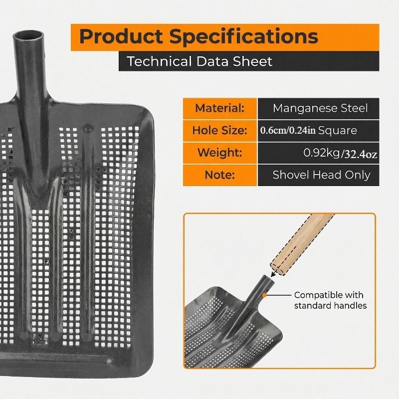 Stainless Steel Garden Sieve Shovel for Soil and Compost Screening-Grey V1107-119-GRA-57978