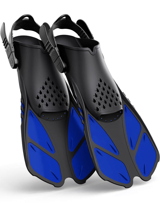Blue Adjustable Open Heel Snorkel Fins, Travel-Size Short Swim Flippers for Snorkeling, Diving & Swimming, V1107-ADJUSTABLE OPEN HEEL SNORKEL FINS1-L