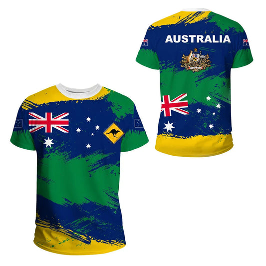 Australian Flag & Kangaroo Print Unisex O-Neck Short Sleeve T-Shirt Summer Breathable Cotton-Blend Streetwear V1107-ADLYYHGQTX1-M
