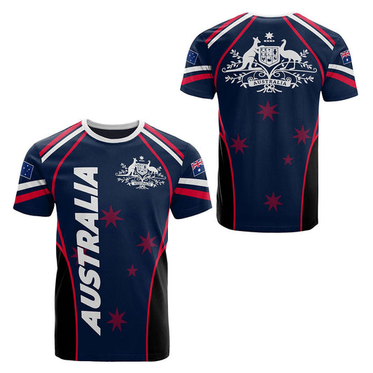 Australian National Emblem & Flag Print Unisex O-Neck Short Sleeve T-Shirt Summer Breathable Cotton-Blend V1107-ADLYYHGQTX2-6XL