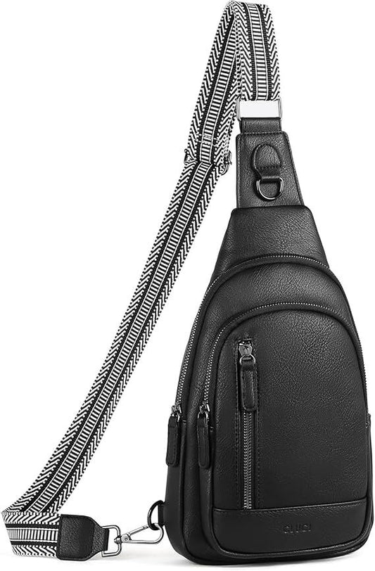 Black Faux Leather Sling Bag: Unisex, Spacious, Reversible Crossbody for Aussies V1107-BLACK FAUX LEATHER SLING BAG