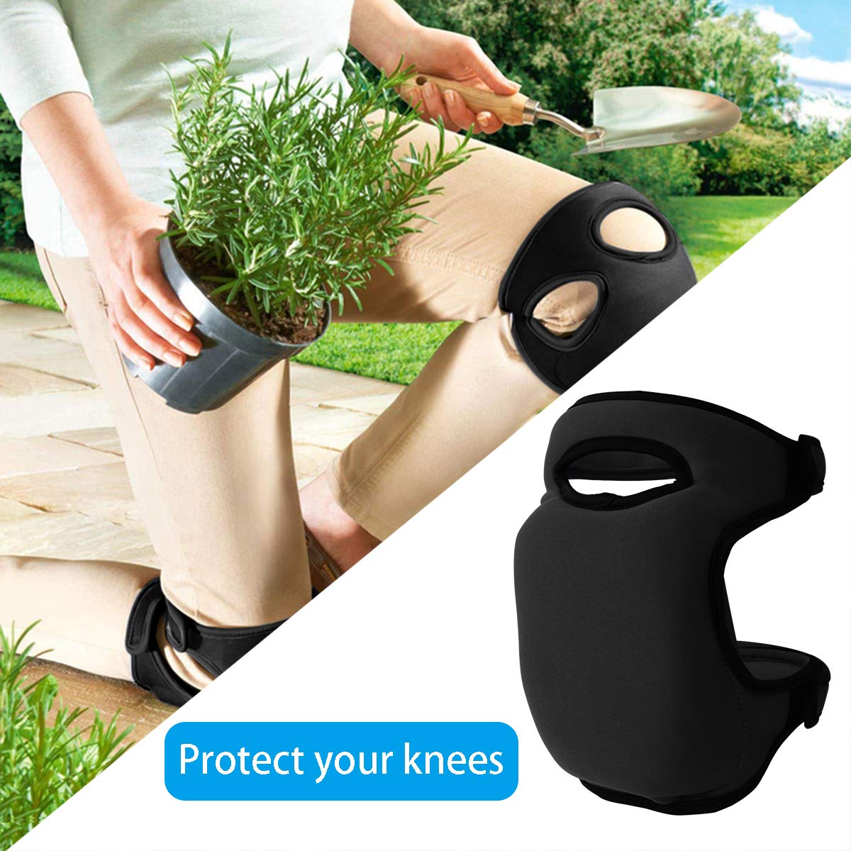 Black Gardening Knee Pads (2-Pack): Ultra-Thick Memory Foam, Adjustable Straps - Ideal for Gardening, V1107-BLACK GARDENING KNEE PADS