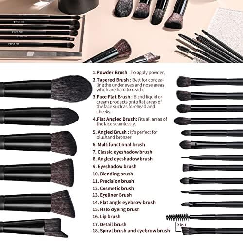 Black Professional Makeup Brush Set (18-Piece): Cruelty-Free, Versatile for Foundation, Blush & Eyeshadow, V1107-BLACK PROFESSIONAL MAKEUP BRUSH SET