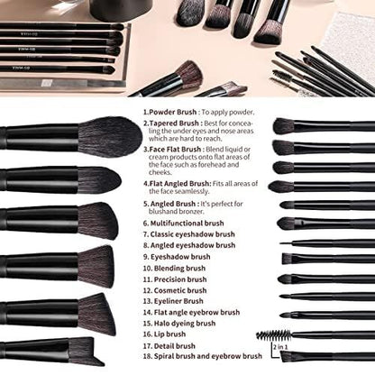 Black Professional Makeup Brush Set (18-Piece): Cruelty-Free, Versatile for Foundation, Blush & Eyeshadow, V1107-BLACK PROFESSIONAL MAKEUP BRUSH SET