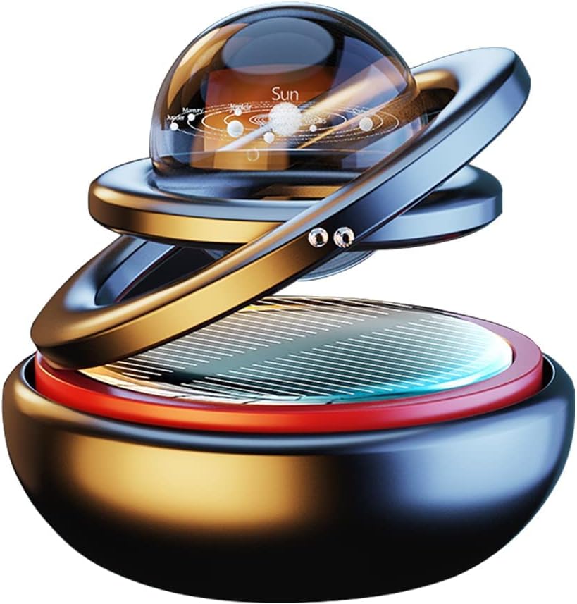 Black Solar-Powered Rotating Car Air Freshener: Space-Themed Dashboard Decor with Ocean Scent & 16 Cologne V1107-BLACK SOLAR-POWERED ROTATING CAR AIR FRESHENER