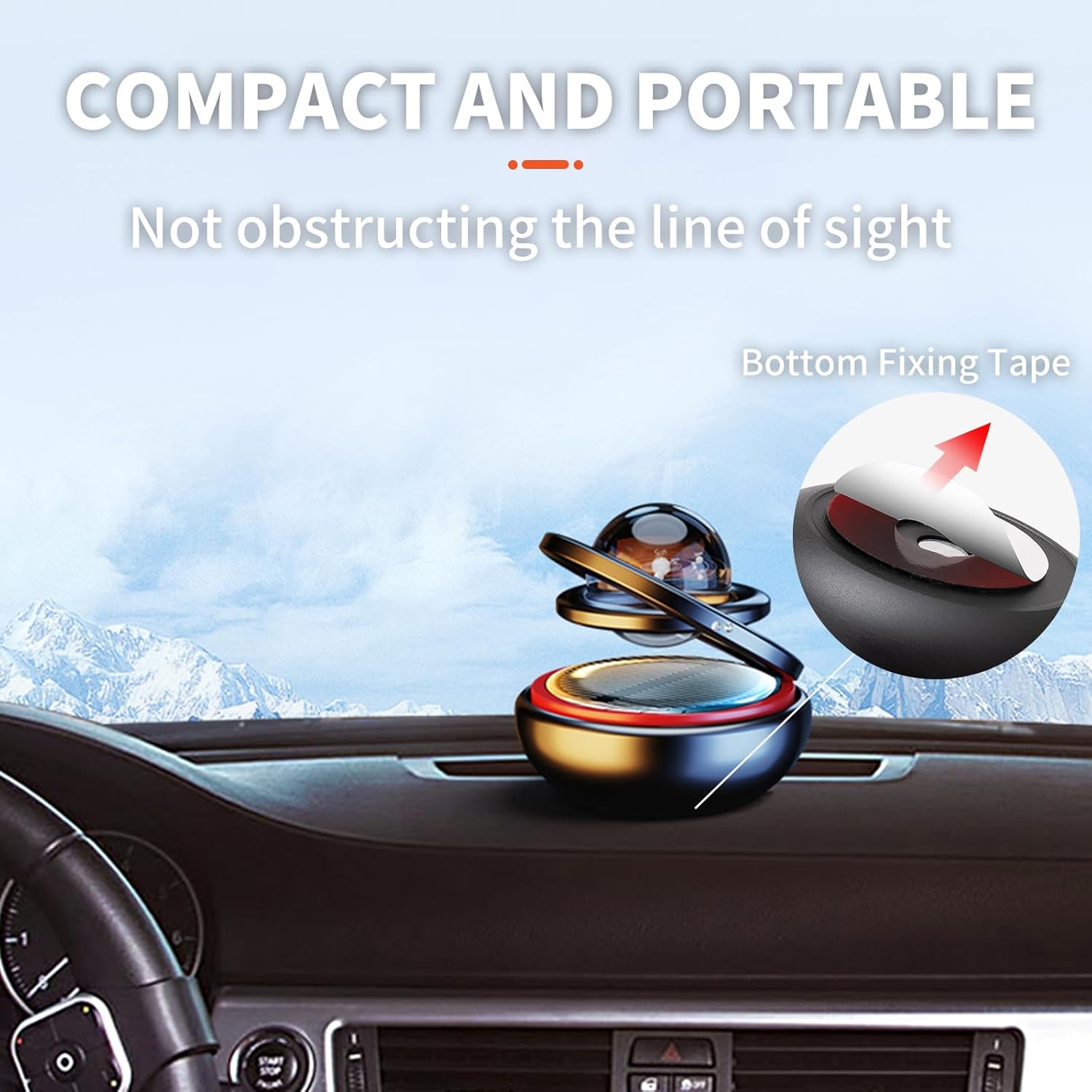 Black Solar-Powered Rotating Car Air Freshener: Space-Themed Dashboard Decor with Ocean Scent & 16 Cologne V1107-BLACK SOLAR-POWERED ROTATING CAR AIR FRESHENER