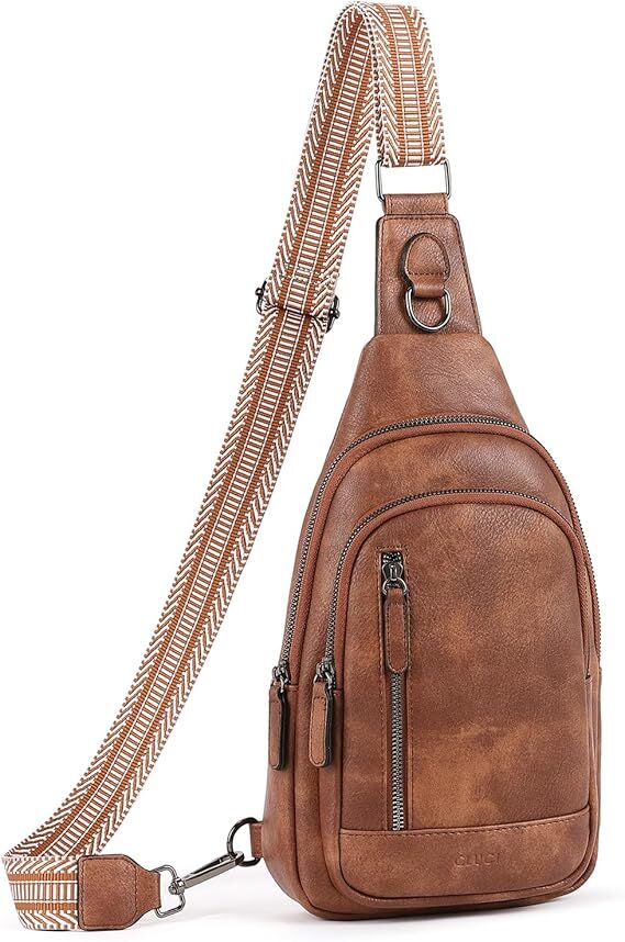 Brown Faux Leather Sling Bag: Unisex, Spacious, Reversible Crossbody for Aussies V1107-BROWN FAUX LEATHER SLING BAG