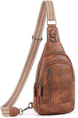 Brown Faux Leather Sling Bag: Unisex, Spacious, Reversible Crossbody for Aussies V1107-BROWN FAUX LEATHER SLING BAG