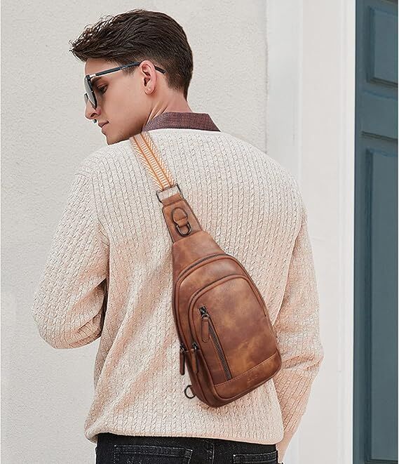 Brown Faux Leather Sling Bag: Unisex, Spacious, Reversible Crossbody for Aussies V1107-BROWN FAUX LEATHER SLING BAG