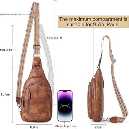 Brown Faux Leather Sling Bag: Unisex, Spacious, Reversible Crossbody for Aussies V1107-BROWN FAUX LEATHER SLING BAG