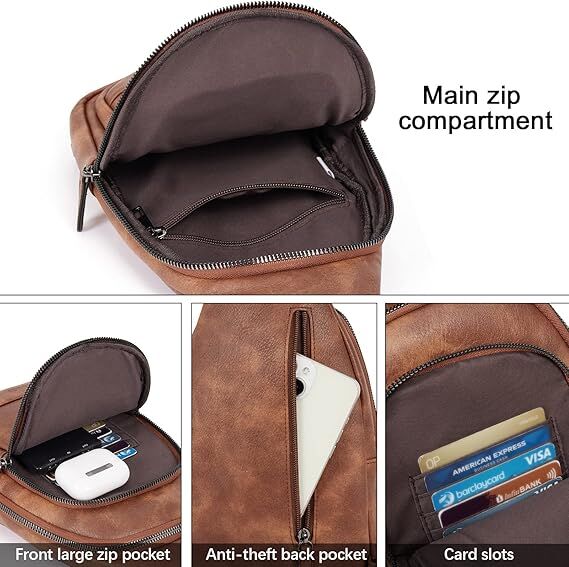 Brown Faux Leather Sling Bag: Unisex, Spacious, Reversible Crossbody for Aussies V1107-BROWN FAUX LEATHER SLING BAG