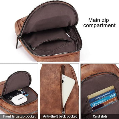 Brown Faux Leather Sling Bag: Unisex, Spacious, Reversible Crossbody for Aussies V1107-BROWN FAUX LEATHER SLING BAG
