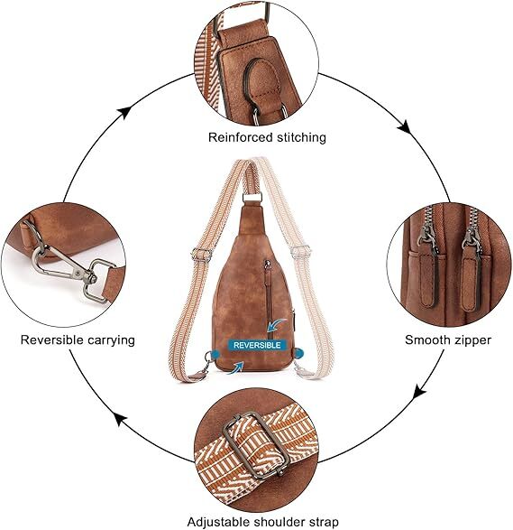 Brown Faux Leather Sling Bag: Unisex, Spacious, Reversible Crossbody for Aussies V1107-BROWN FAUX LEATHER SLING BAG