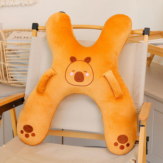 Christmas gift for kids-Kids Travel Pillow, Ergonomic Plush Support for Car Rides, Comfortable Sleep V1107-CAR-MOUNTED CHILD PILLOW-BROWN CAPIBALA