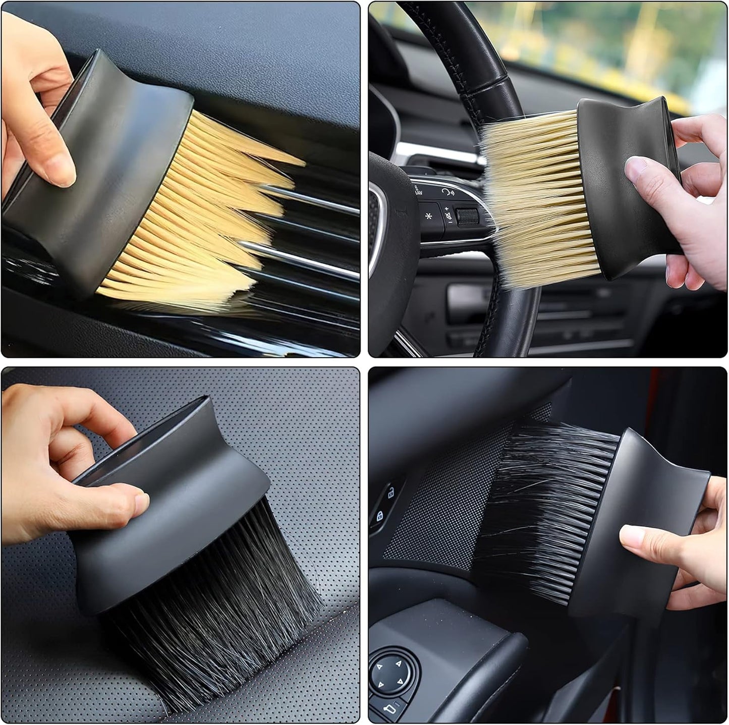 Yellow & Black Car Detailing Brush Set (2-Pack): Soft Bristle Dust Cleaners for Air Vents, Dashboard & Home V1107-CAR DETAILING BRUSH SET