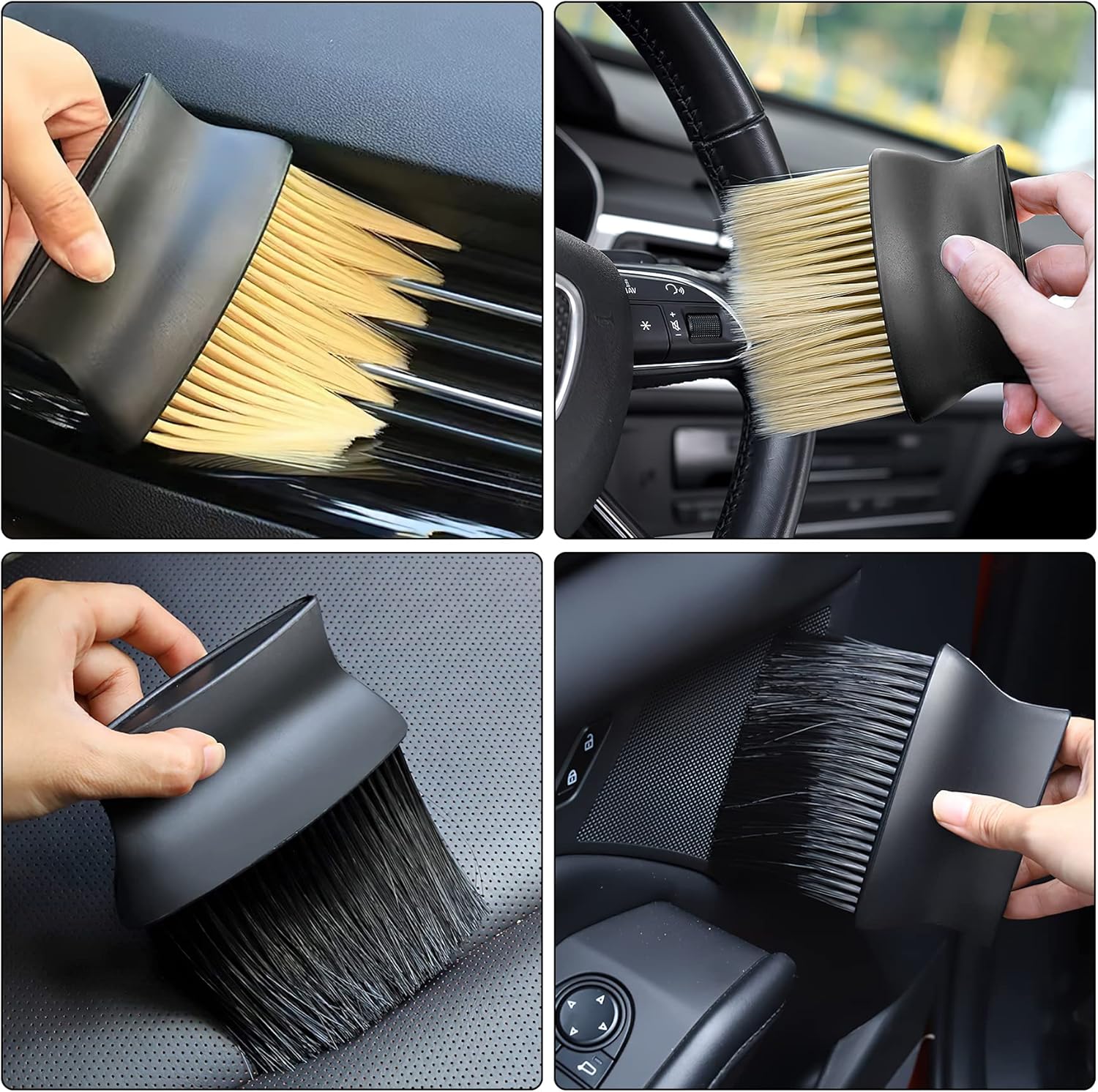 Yellow & Black Car Detailing Brush Set (2-Pack): Soft Bristle Dust Cleaners for Air Vents, Dashboard & Home V1107-CAR DETAILING BRUSH SET