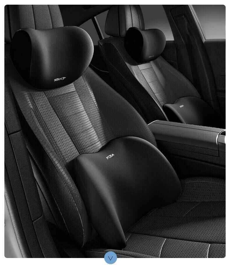 Christmas gift Car Headrest & Lumbar Support Set, Ergonomic Plush Cushion for Driver & Passenger, Comfort & V1107-CAR HEADREST AND LUMBAR SUPPORT SET-BLUE