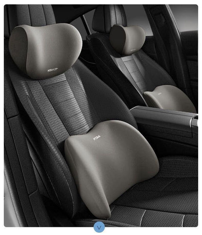 Christmas gift Car Headrest & Lumbar Support Set, Ergonomic Plush Cushion for Driver & Passenger, Comfort & V1107-CAR HEADREST AND LUMBAR SUPPORT SET-GREY