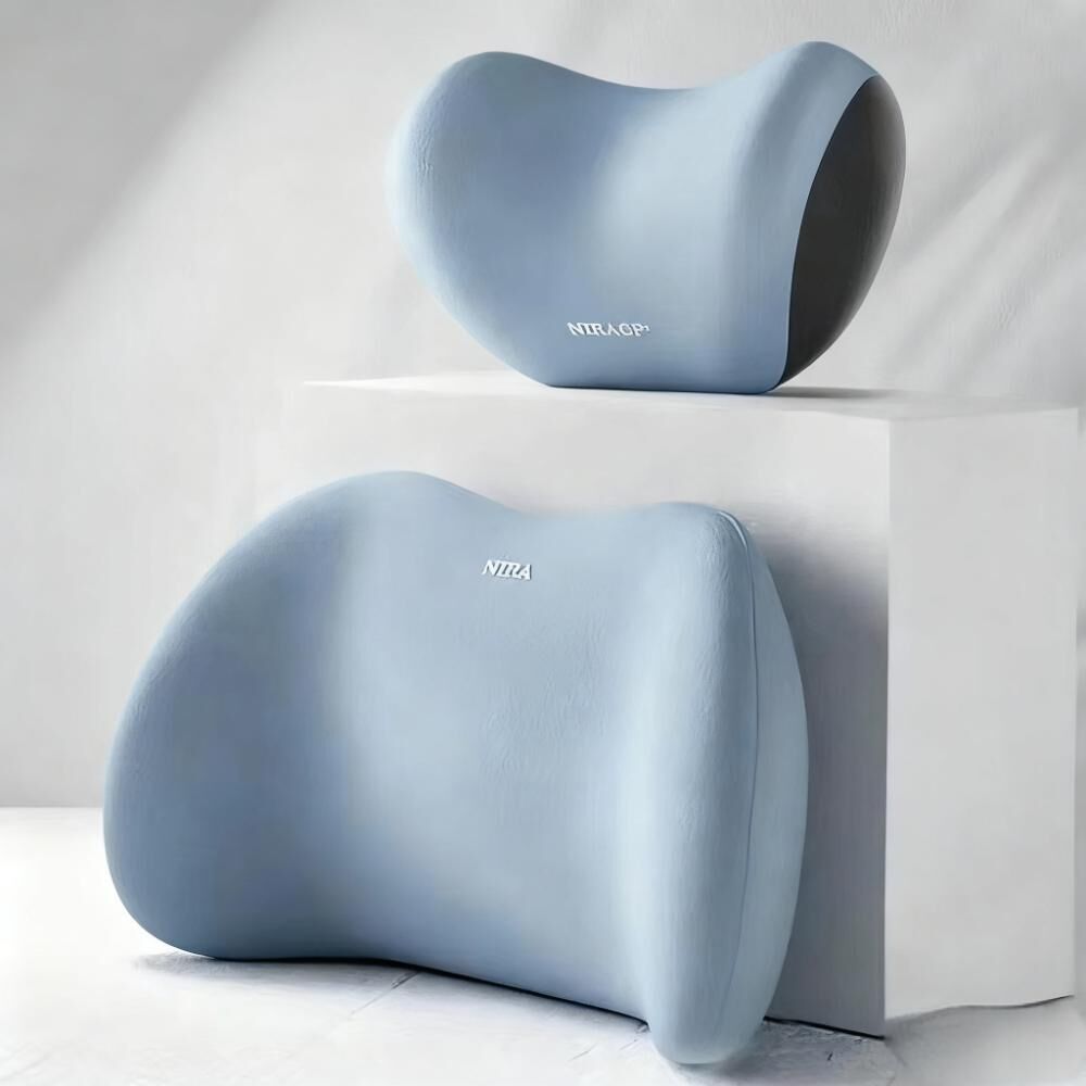 Christmas gift Car Headrest & Lumbar Support Set, Ergonomic Plush Cushion for Driver & Passenger, Comfort & V1107-CAR HEADREST AND LUMBAR SUPPORT SET-GREY
