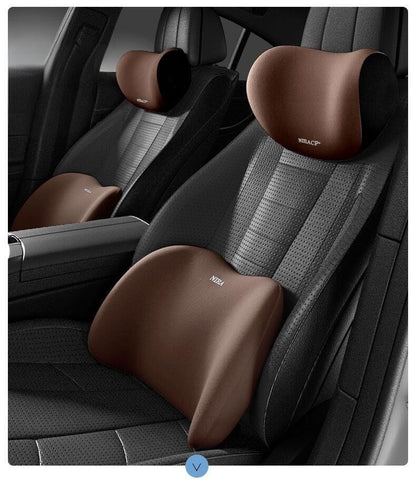 Christmas gift Car Headrest & Lumbar Support Set, Ergonomic Plush Cushion for Driver & Passenger, Comfort & V1107-CAR HEADREST AND LUMBAR SUPPORT SET-GREY