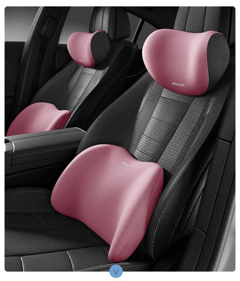 Christmas gift Car Headrest & Lumbar Support Set, Ergonomic Plush Cushion for Driver & Passenger, Comfort & V1107-CAR HEADREST AND LUMBAR SUPPORT SET-GREY